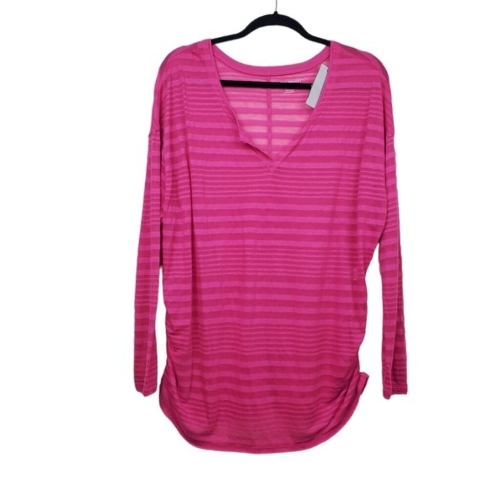 Lane Bryant Womens Pink Semi Sheer Striped Side Ruched Top Size 18/20 NWT